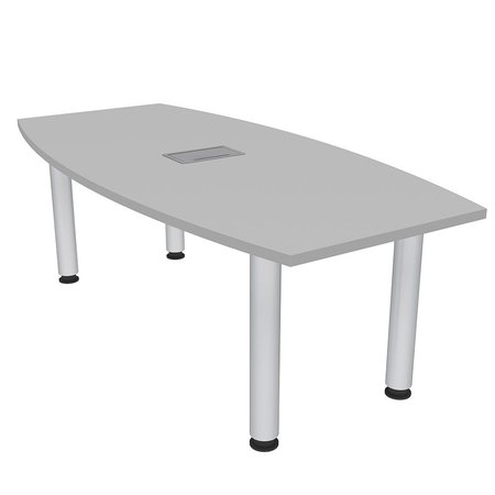 SKUTCHI DESIGNS 6x3 Boat Shaped Meeting Room Table with Power Module, 6 Person Conference Table, Light Gray H-BOT-3470-PT-EL-01